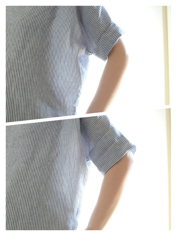 ＜新作予約＞Rolled up sleeve pullover　harf linen  striped　 4枚目の画像