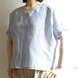 ＜新作予約＞Rolled up sleeve pullover　harf linen  striped　 5枚目の画像