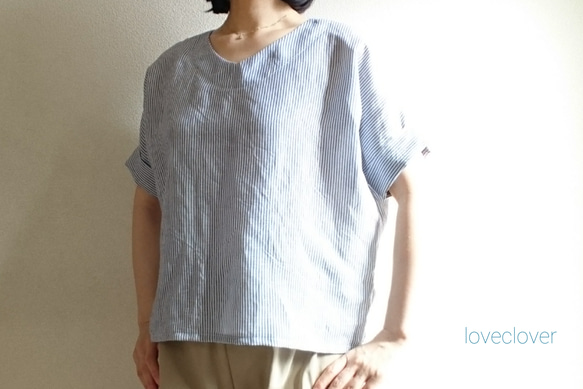 ＜新作予約＞Rolled up sleeve pullover　harf linen  striped　 5枚目の画像