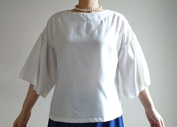 <creema数量限定>Flare sleeve pullover　 white cotton・・　 2枚目の画像