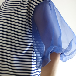 <ご予約商品> Balloon sleeve　knit pullover     Blue striped 2枚目の画像