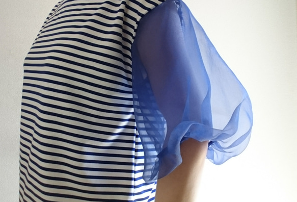 <ご予約商品> Balloon sleeve　knit pullover     Blue striped 2枚目の画像