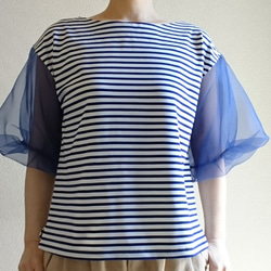 <ご予約商品> Balloon sleeve　knit pullover     Blue striped 3枚目の画像