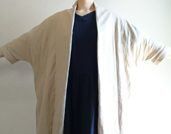 <Creema限定>予約 Soft beige   long cardigan　double gauze 2枚目の画像