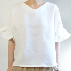 <新作>Hirahirasode flare pullover  french linen blanc 4枚目の画像