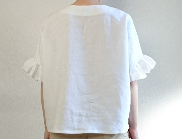 <新作>Hirahirasode flare pullover  french linen blanc 5枚目の画像