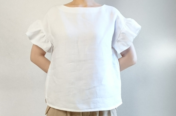 <Creema限定>即納Hirahirasode　pull over 　Belgium linen blanc 4枚目の画像