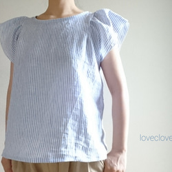 <creema限定>Flaresleeve pullover french linen   bleu raies 1枚目の画像