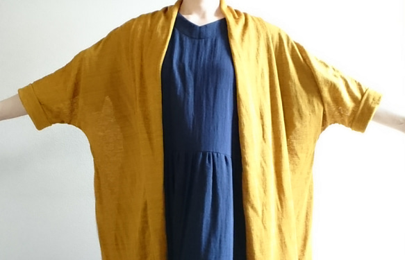 <Creema限定>  新作 Mustard yellow  long cardigan　linen knit 2枚目の画像