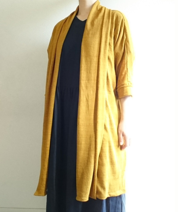 <Creema限定>  新作 Mustard yellow  long cardigan　linen knit 5枚目の画像