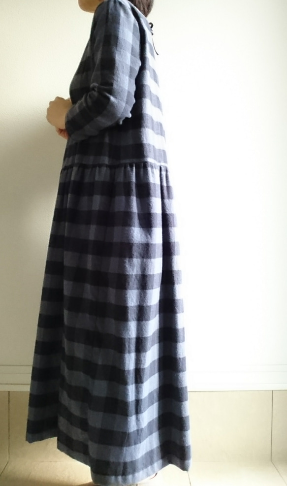 <Creema限定> 新作 Block check onepiece　relax flannel 4枚目の画像