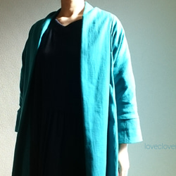 <Creema限定> 新作 Double gauze    long cardigan　花緑青 1枚目の画像