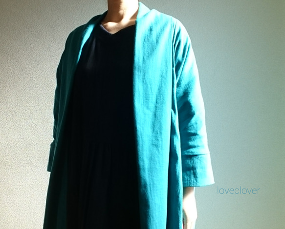 <Creema限定> 新作 Double gauze    long cardigan　花緑青 1枚目の画像