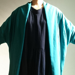 <Creema限定> 新作 Double gauze    long cardigan　花緑青 2枚目の画像