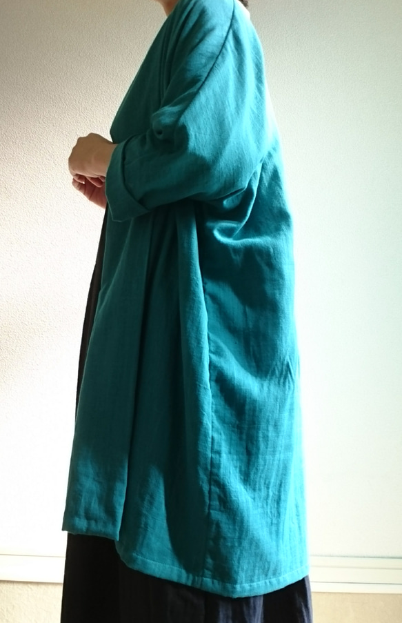 <Creema限定> 新作 Double gauze    long cardigan　花緑青 3枚目の画像