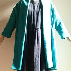 <Creema限定> 新作 Double gauze    long cardigan　花緑青 5枚目の画像