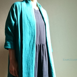 <Creema限定> 新作 Double gauze    long cardigan　花緑青 7枚目の画像