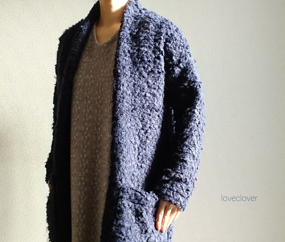 <Creema数量限定>新作 Italiana moco moco  long cardigan　 ðark navy　 2枚目の画像