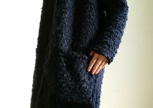 <Creema数量限定>新作 Italiana moco moco  long cardigan　 ðark navy　 3枚目の画像