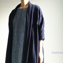 <Creema限定>即納ラスト1点！ NAVY  long cardigan　cotton100% 1枚目の画像