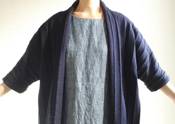 <Creema限定>即納ラスト1点！ NAVY  long cardigan　cotton100% 2枚目の画像