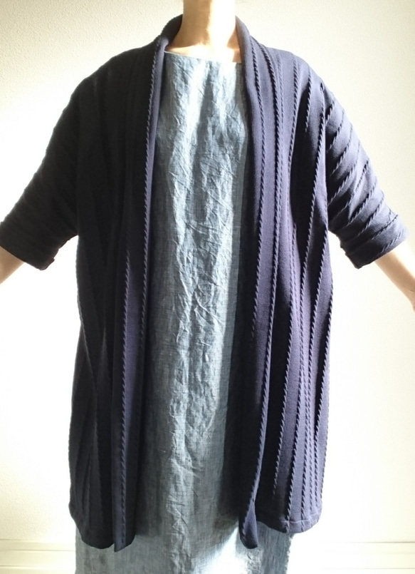 <Creema限定>即納ラスト1点！ NAVY  long cardigan　cotton100% 3枚目の画像