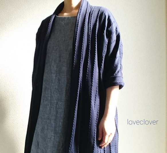 <Creema限定>即納ラスト1点！ NAVY  long cardigan　cotton100% 7枚目の画像