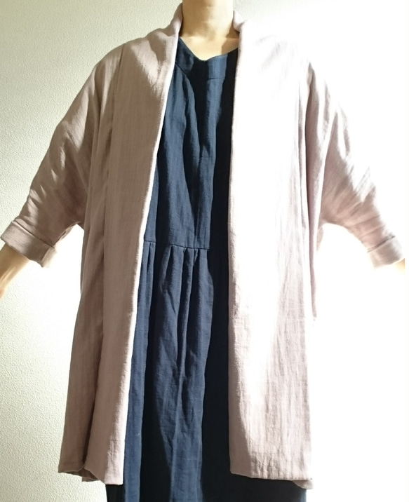 <Creema限定> 秋色 Mauve pink  long cardigan　double gauze 3枚目の画像