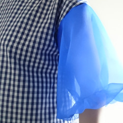 <creema限定> Balloon sleeve　gingham check pullover 　Blue 2枚目の画像