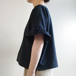 Creema限定　Hirahira sode flare pullover  harf linen 漆黒 5枚目の画像