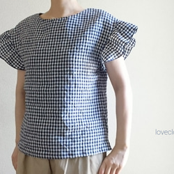 <creema限定>Hirahirasodepullover linen ginghamcheck NAVY 1枚目の画像