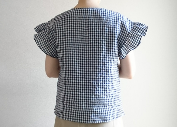 <creema限定>Hirahirasodepullover linen ginghamcheck NAVY 6枚目の画像