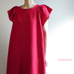 <creema限定>Flare sleeve onepiece Japanese linen  茜色 1枚目の画像