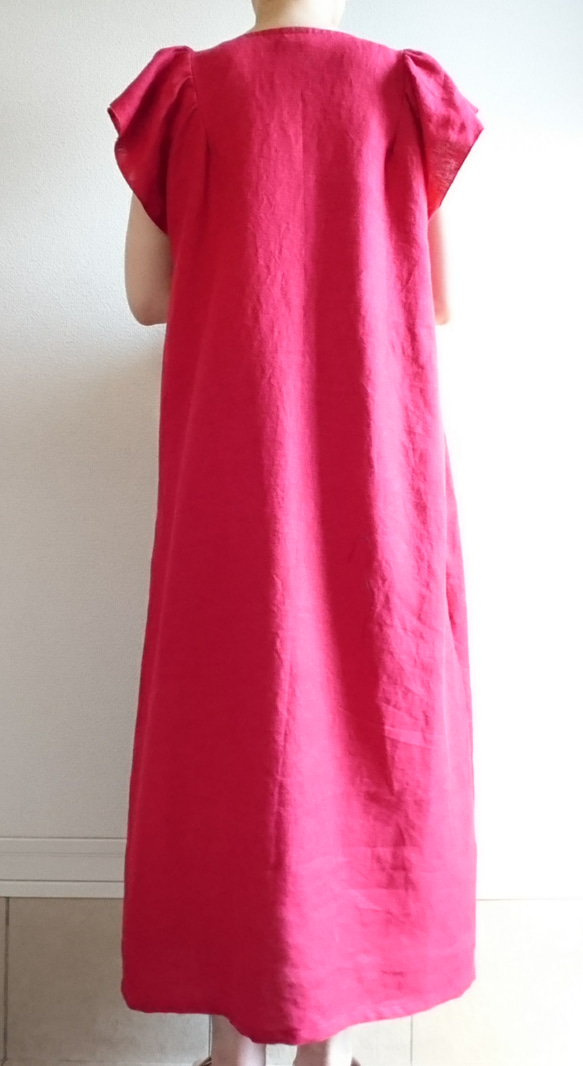 <creema限定>Flare sleeve onepiece Japanese linen  茜色 6枚目の画像