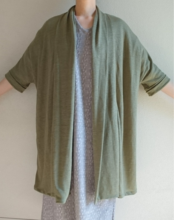 <Creema数量限定>  pistachio green ロングカーディガン　linen100 %　 6枚目の画像