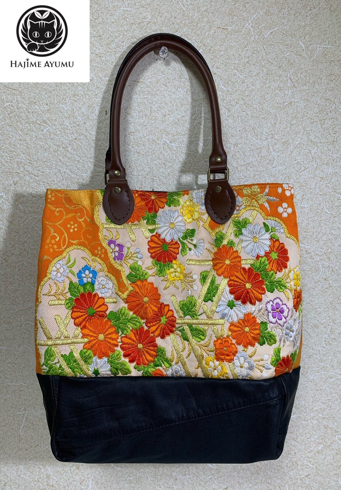 現品1点限り】HAJIME AYUMU 高級織柄着物帯&牛革リメイクカジュアル  