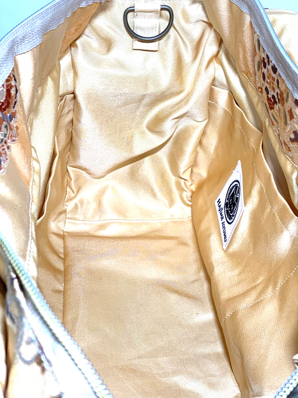 【現品限り】HAJIME AYUMU 高級柄付き2WAY 着物帯リメイクバッグ ゴールド 9枚目の画像