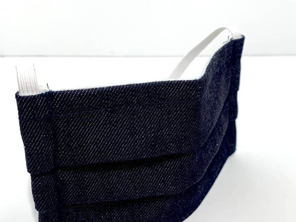 HAJIME AYUMU 高級児島デニム&ダブルガーゼ デザイン折り畳み式マスク インディゴブルー 4枚目の画像