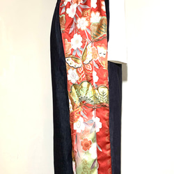 【現品1点のみ‼︎】HAJIME AYUMU 高級児島デニム&高級和柄着物 リメイクアシンメトリーワイドパンツ 3枚目の画像