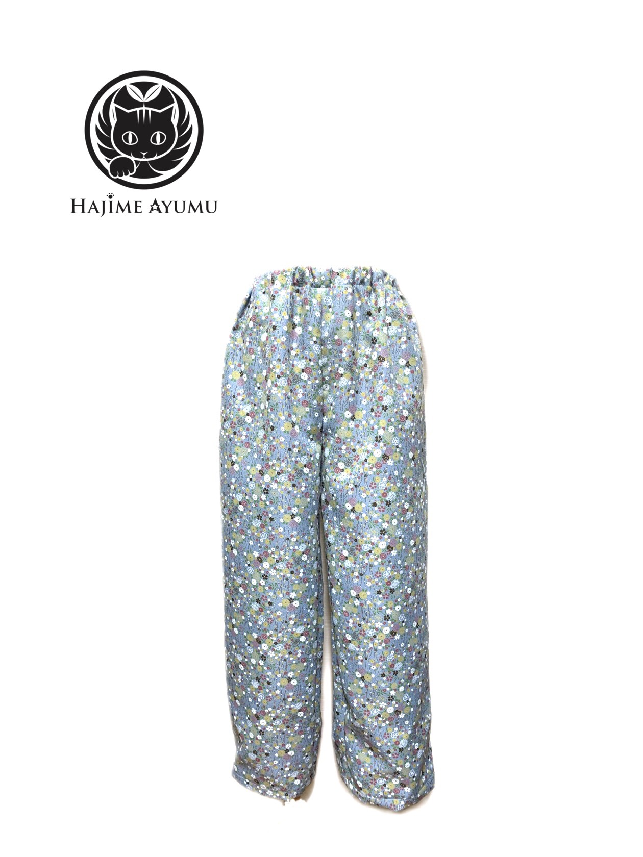 【現品1点限り‼︎】HAJIME AYUMU 花柄着物生地デザインワイドパンツ ブルー Freeサイズ