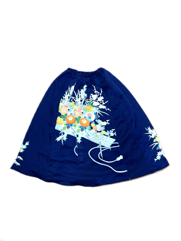 【現品1点限り‼︎】HAJIME AYUMU 高級和柄着物デザインリメイクフレアスカート ネイビー 花柄 4枚目の画像