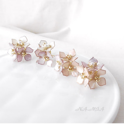 GES011 ３個のお花ブーケ 紫陽花 soft violet pink (stainless steel 316L) 3枚目の画像