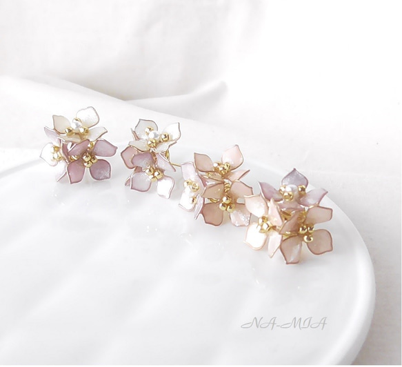 GES011 ３個のお花ブーケ 紫陽花 soft violet pink (stainless steel 316L) 3枚目の画像