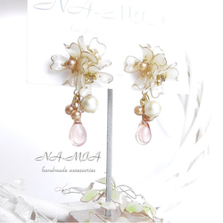 floret 小花のブーケ（アンティークカラー）とコットンパール  雫（ベージュピンク） サージカルステンレス316L 2枚目の画像