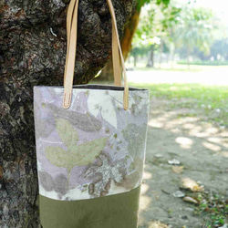 植物と一緒に旅行4-植物パッド印刷綿袋、植物染めショルダーバッグエコプリントハンドバッグ 2枚目の画像