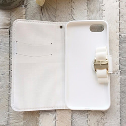 iPhone Plus各種対応 / リボン&キルティング 手帳型ケース キルティング ホワイト　白 4枚目の画像