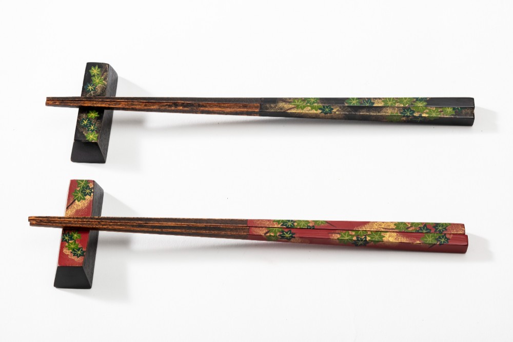 かなこ箸 めおと箸・箸置セット「青楓」 / ミズメサクラ・天然漆 / 中田漆木