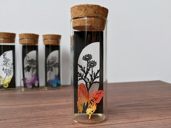 小瓶切り絵：「小窓の植物」シリーズ　～マーガレットに蝶～ 5枚目の画像