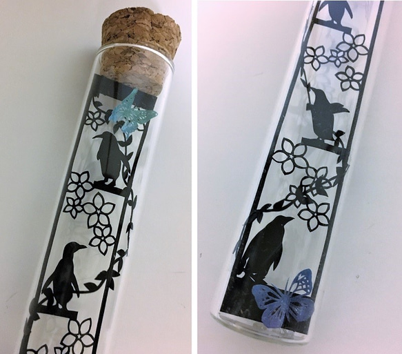 小瓶切り絵：「動物の楽園」　～ペンギン～ 4枚目の画像
