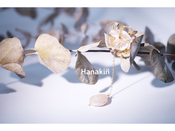 Hanakin花金 線絲編織冬花 白 手作飾品耳環（單顆） 第1張的照片